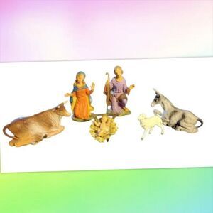 Fontanini Depose, Vintage Nativity Set Resin Baby Jesus & Crib With Joseph, Mary